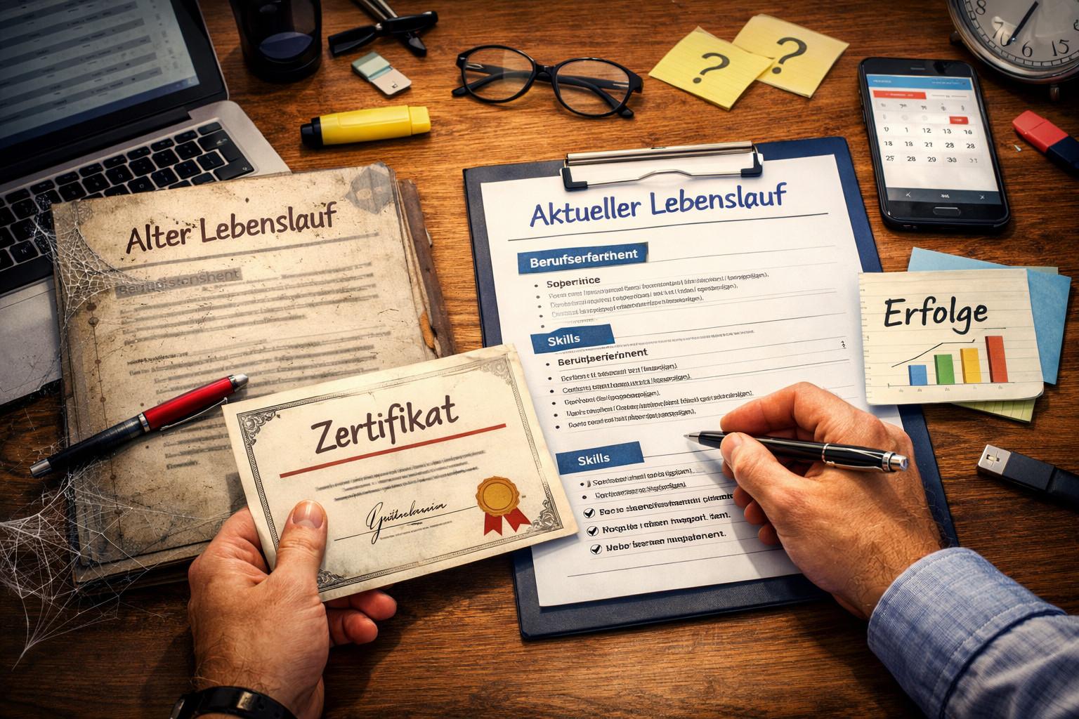 Frau aktualisiert ihren Lebenslauf am Laptop